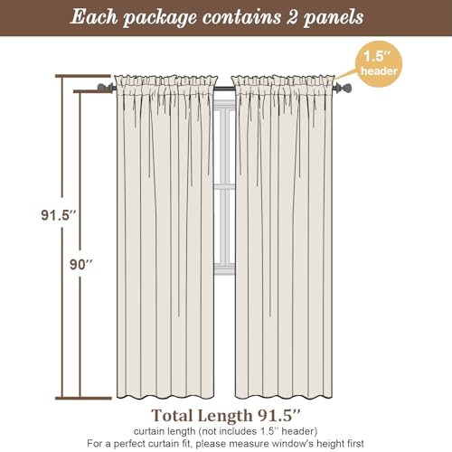 Ivory Sheer Curtains 90 Inches Long 2 Panels (Ivory / 59"W x 90"L (Pack of 2))