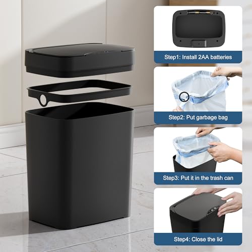 2 Pack 2.7 Gal Bathroom Trash Can with Lid (Black / 2.7 Gal)