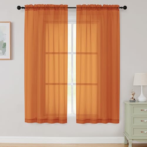 Sheer Orange Curtains for Bedroom Living Room 63 Inch Length 2 Panels (Orange / 42"W x 63"L (Pack of 2))