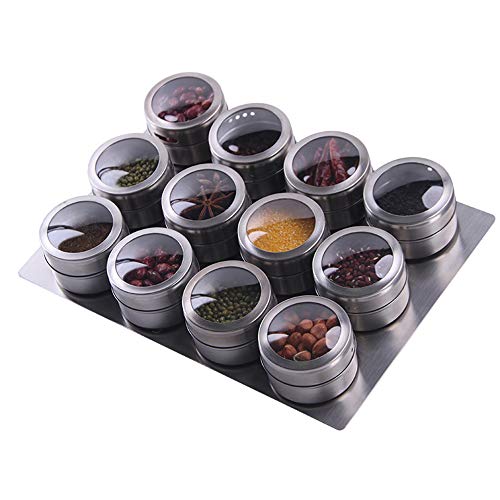 12 Magnetic Spice Jar Containers Spice Tins (12 MAGNETIC SPICE TINS WITH WALL PLATES)