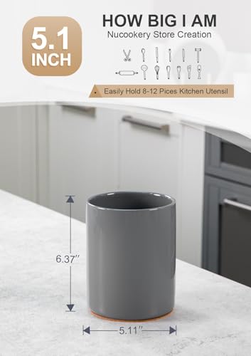 Ceramic Kitchen Utensil Holder for Countertop Organizer 6.4" Gray (Gray)