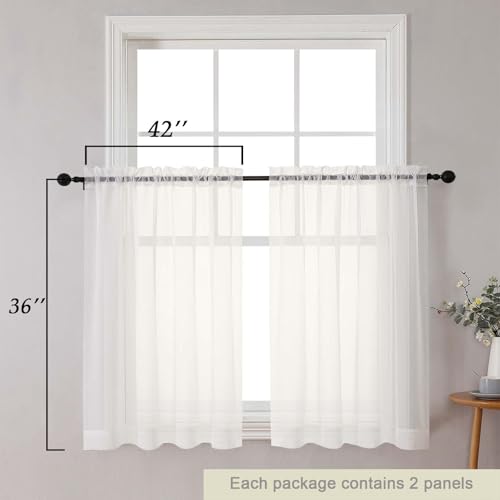 Cafe Curtains 36 Inch Length Tier 2 Pieces (Ivory / 42"W x 36"L (Pack of 2))