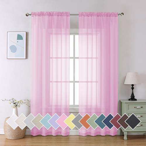 Light Pink Sheer Curtains 90 Inches Long 2 Panels Set (42"W x 90"L (Pack of 2) / Light Pink)