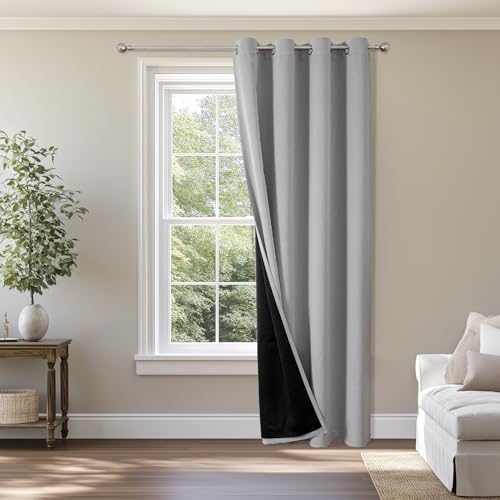 Custom 100% Blackout Curtains for Bedroom with Black Liner (Custom / Light Grey)