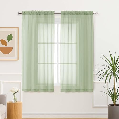 Light Green Sheer Curtains 63 Inch Length 2 Panels Set for Living Room (42"W x 63"L (Pack of 2) / Light Green)