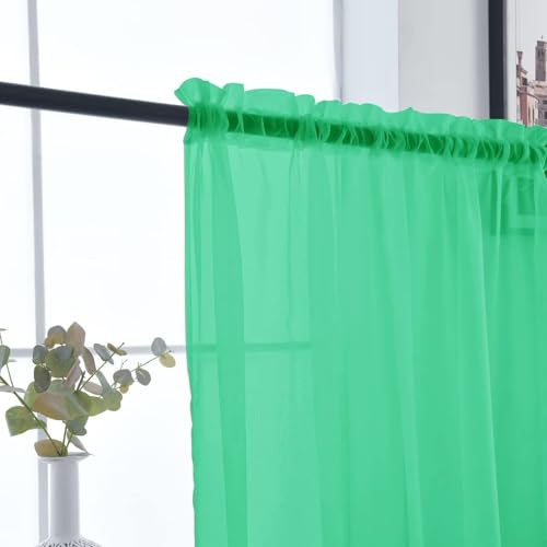 Basic Rod Pocket Sheer Voile Window Curtain Panels Grass Green 1 Pair 2 Panels 52 Width 84 Inch Long for Kitchen Bedroom Children Living Room Yard（Grass Green (Grass Green / 52"W x 84"L (Pack of 2))