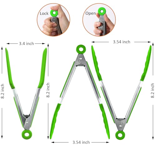 7 Inch Small Serving Tongs with Silicone Tips 3 Pack (Green / 7inch)