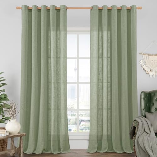 Sage Green Linen Sheer Curtains 84 inch Length for Living Room (60"W x 84"L (Pack of 2) / Sage Green)