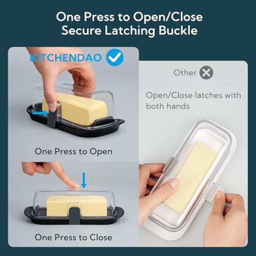 One handed Airtight Butter Dish with Lid for Countertop and Refrigerator Door Shelf (Black-New)