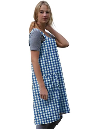 Women's Plaid Cross Back Apron with Large Pockets Home Kitchen (Large / Plaid6)