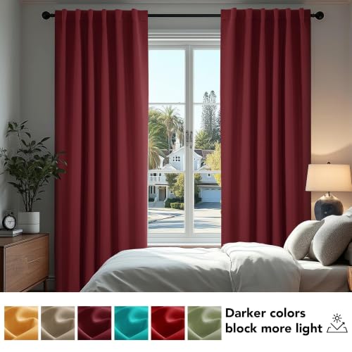 Solid Rod Pocket and Back Tab Curtains Thermal Insulated Christmas Curtains Blackout Curtains for Living Room 52Wx84L Inch Burgundy Red Set of 2 (Maroon Red / 52"W x 84"L (Pack of 2))