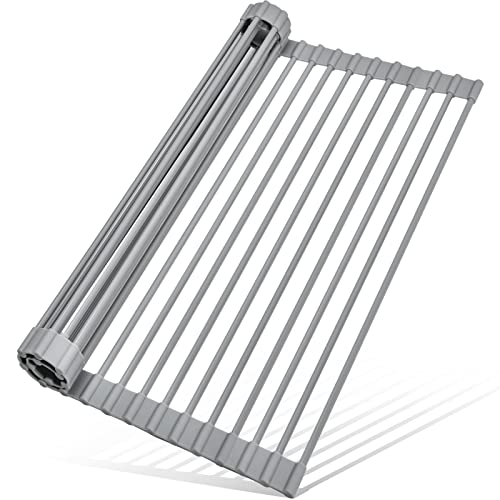 Roll Up Dish Drying Rack (Rectangle-grey / Rectangle: 17.5" x 13")