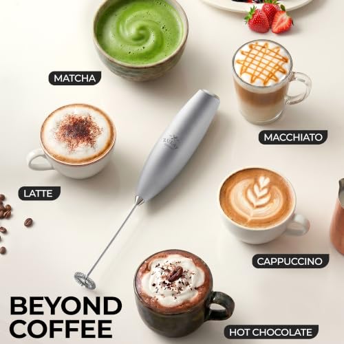 Zulay Powerful Milk Frother for Coffee with Upgraded Titanium Motor (Beta Silver / Z1 Motor + Batteries)