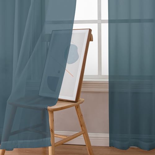 Dusty Blue Sheer Curtains 36 inch Length 2 Panels (Stone Blue / 42"W x 36"L (Pack of 2))