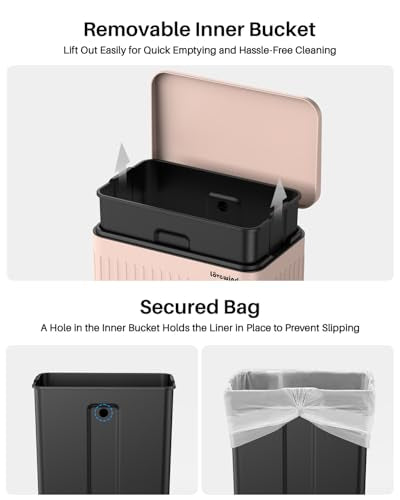 60 Liter 16 Gallon Stainless Steel Trash Can with Soft (Pink / 16 Gallon)
