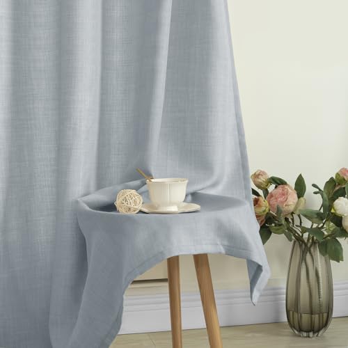 Haze Blue Linen Curtains 84 Inch Length for Living Room 2 Panels (52"W x 84"L (Pack of 2) / Silver Grommet-haze Blue)