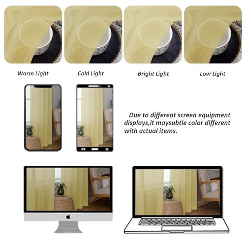 Mustard Yellow Sheer Valances for Windows (Yellow / 42"W x 18"L (Pack of 2))