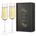 Mr Mrs Gifts Wedding Champagne Flutes (Mr + Mrs（Black） / Set of 2（Wooden box）)
