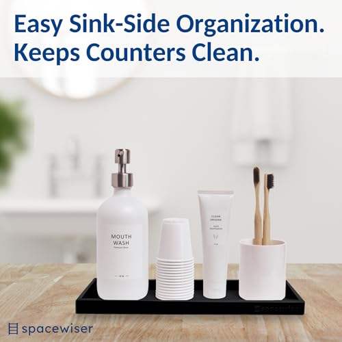 Silicone Countertop & Vanity Bathroom Tray (Black / 2 PC Large - 11.7”)