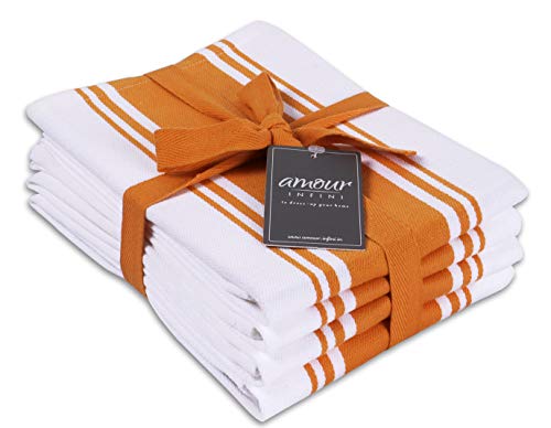 Kitchen Towels 100% Cotton Pack of 4 (Orange / 4 Stripe Towels)