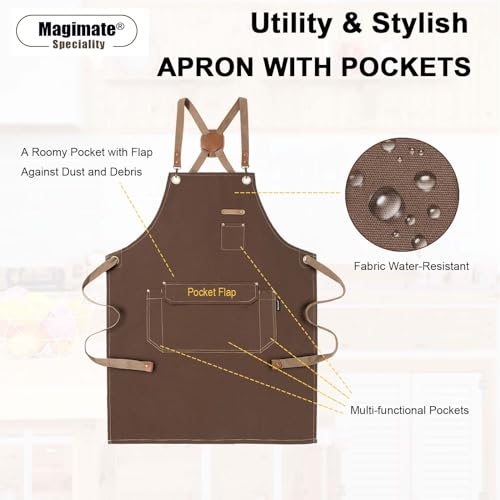 Chef Apron with Cross Back Straps for Men Women (Brown, 6pack)