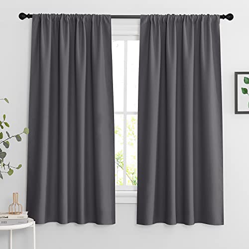 Extra Wide Blackout Curtains for Bedroom Living Room 63 inch Long (Grey / 70"W x 63"L (Pack of 2))