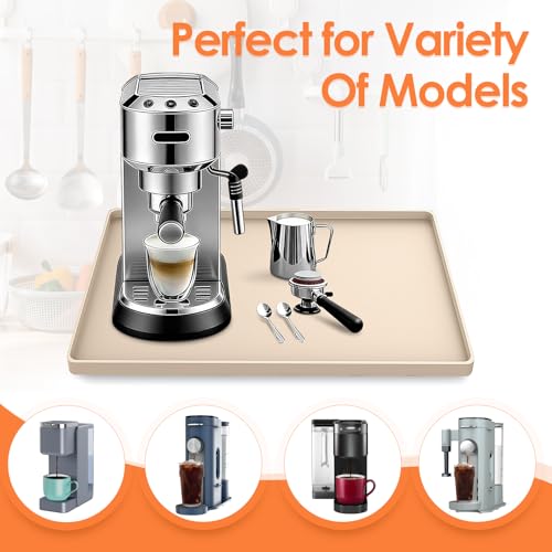 Silicone Coffee Maker Mat with Lip for Countertops (Khaki / 15.7'' x 11.8'')