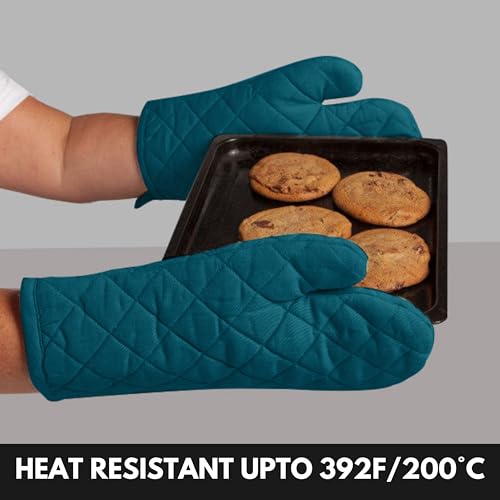 Oven Mitt & Pot Holder 100% Cotton Heat Resistant Kitchen Oven Mitt (Teal Green)