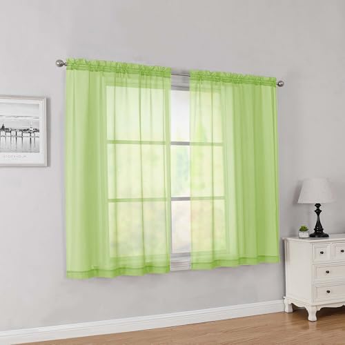 Lime Short Sheer Curtains 45 Inch Length for Small Windows (Lime / 42"W x 45"L (Pack of 2))