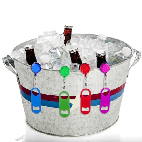 8 Pcs Retractable Bottle Opener Bar Key with Badge Reel Clip (Classic / Assorted Color)