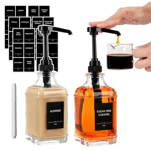 16 oz 2 Pack Glass Coffee Syrup Dispenser with 1 (Black Pump-2 Pack)