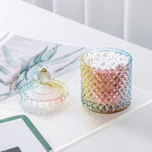 2 Pack Qtip Holder Apothecary Jars with Lid (10 oz (2 pack) / Rainbow)