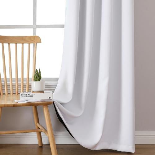 White 100% Blackout Curtains for Bedroom 63 Inches Long 2 Panels (60"W x 63"L (Pack of 2) / White)