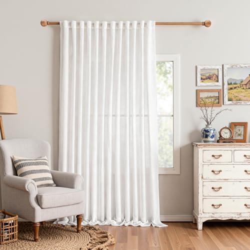 95 Inches Long White Curtains for Living Room Bedroom Light Filtering Semi Sheer Patio Curtains & Drapes Soft Sliding Glass Door Window Treatments Back Tab Farmhouse (100"W x 95"L (Pack of 1) / Pure White)