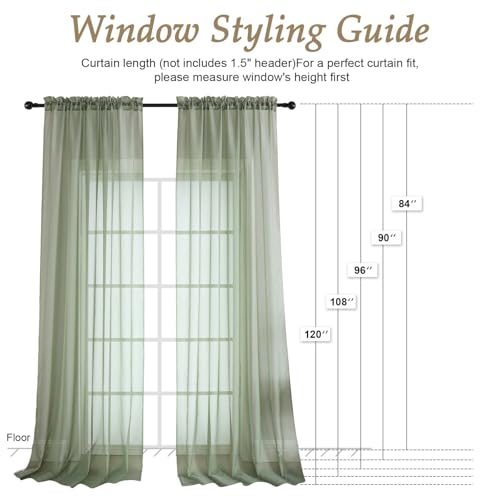Sage Green Sheer Curtains 84 Inches Long 2 Panels Set (Sage Green / 59"W x 84"L (Pack of 2))