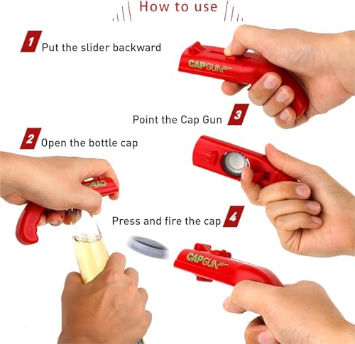 cap gun bottle opener launcher shooter funny shooting gun creative beverage bottle opener (Red, black, gray)