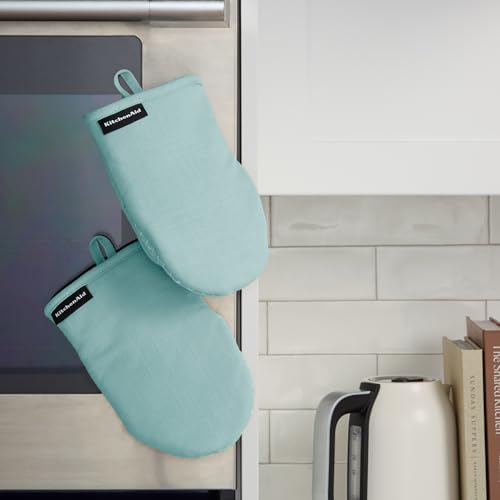 Gourmet Series Gridlines Mini Oven Mitts 2 (Mineral Water Aqua)