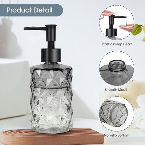 Glass Soap Dispenser with Plastic Pump (Plastic Pump / Diamond-gradient Grey)