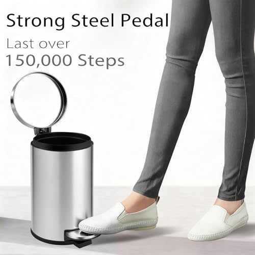 Small Bathroom Trash Can with Lid Soft Close (Silver)