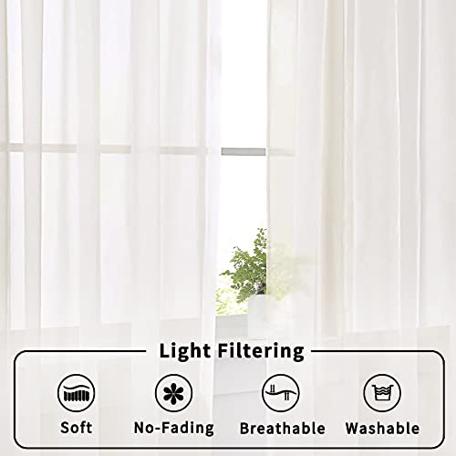 Sheer Ivory Curtains 120 inches 2 Panels Set Extra Long Sheers (40"W x 120"L (Pack of 2) / Ivory)
