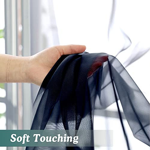 Navy Blue Sheer Curtains 78 Inches Long 2 Panels Set for Living Room (Navy Blue / 42"W x 78"L (Pack of 2))