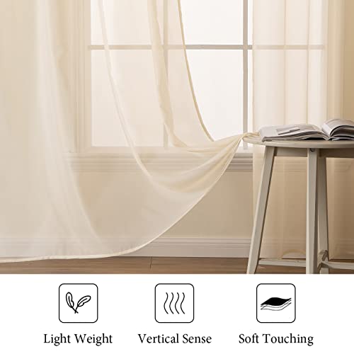 Cream Beige Sheer Curtains 38 X 45 Inches (Cream Beige / 38"W x 45"L (Pack of 2))