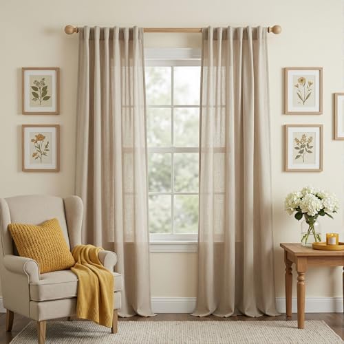 108 Inches Long Taupe Sheer Curtains for Living Room 2 Panel Sets Light Filtering Window Drapes for Sliding Door Back Tab Draperies Floor to Ceiling Curtains Soft (50"W x 108"L (Pack of 2) / Taupe-new)