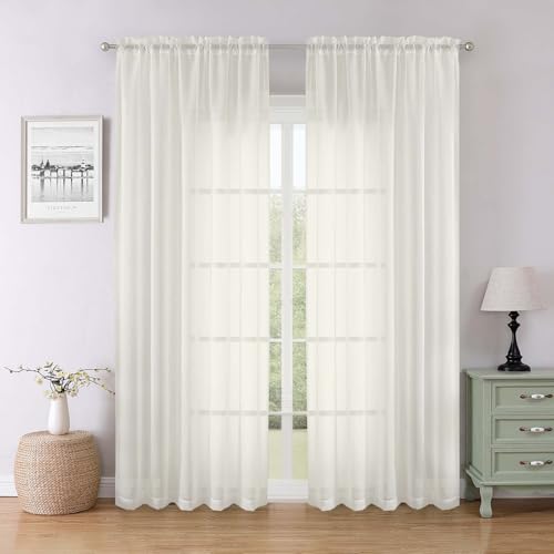 Ivory Sheer Curtains 84 Inches Long 2 Panels (Ivory / 59"W x 84"L (Pack of 2))