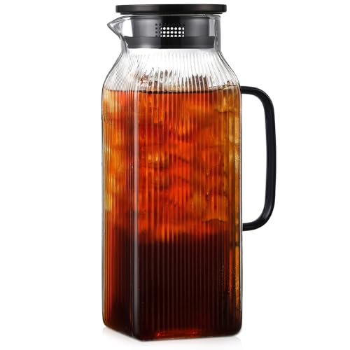 2 Liter 68 oz Square Glass Pitcher with Lid (Black)