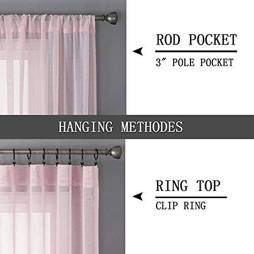 Short Sheer Curtain Linen Textured Living Room Curtains Sheer Light Filtering Rod Pocket Voile Curtain for Bedroom (42"W x 54"L (Pack of 2) / Pink)