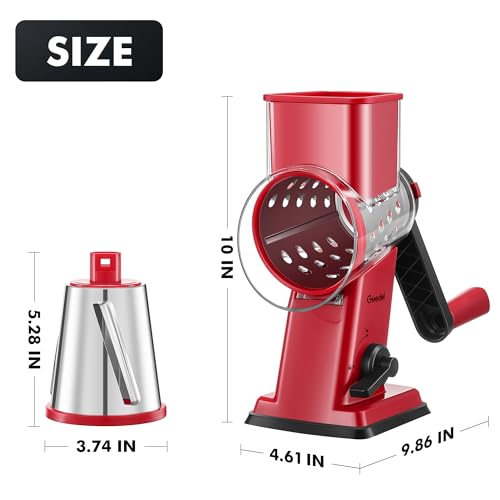 Upgraded Rotary Cheese Grater Hand Crank (Red / 4 Blades)