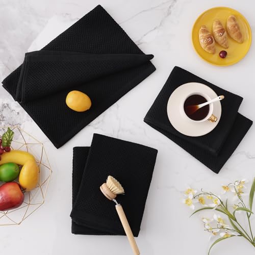 100% Cotton Oversized Waffle Weave Kitchen Towels 12 (Black / 20 X 28 - 12 Pack)