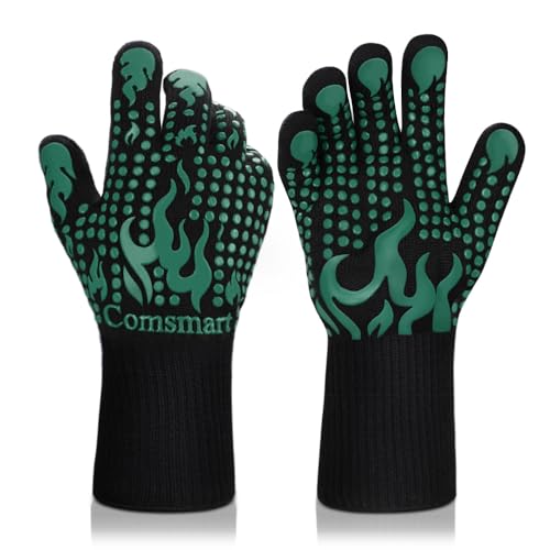 BBQ Gloves 1472°F Heat Resistant Grilling Gloves Silicone Non (short / Green)