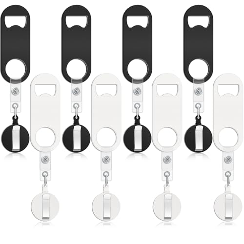 8 Pcs Retractable Bottle Opener Bar Key with Badge Reel Clip (Classic / Black/White)